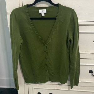 Ann Taylor Loft Button Down Sweater in Olive Green